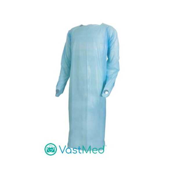 VASTMED Disposable CPE Blue Isolation Apron Thumb loops 10pcs Bag