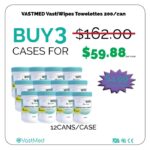 Buy 3 Cases VASTIWipes Towelettes (Large: 6" x 6.75") 200/CanX12 (CASE). Disposable Wipes by VASTMED