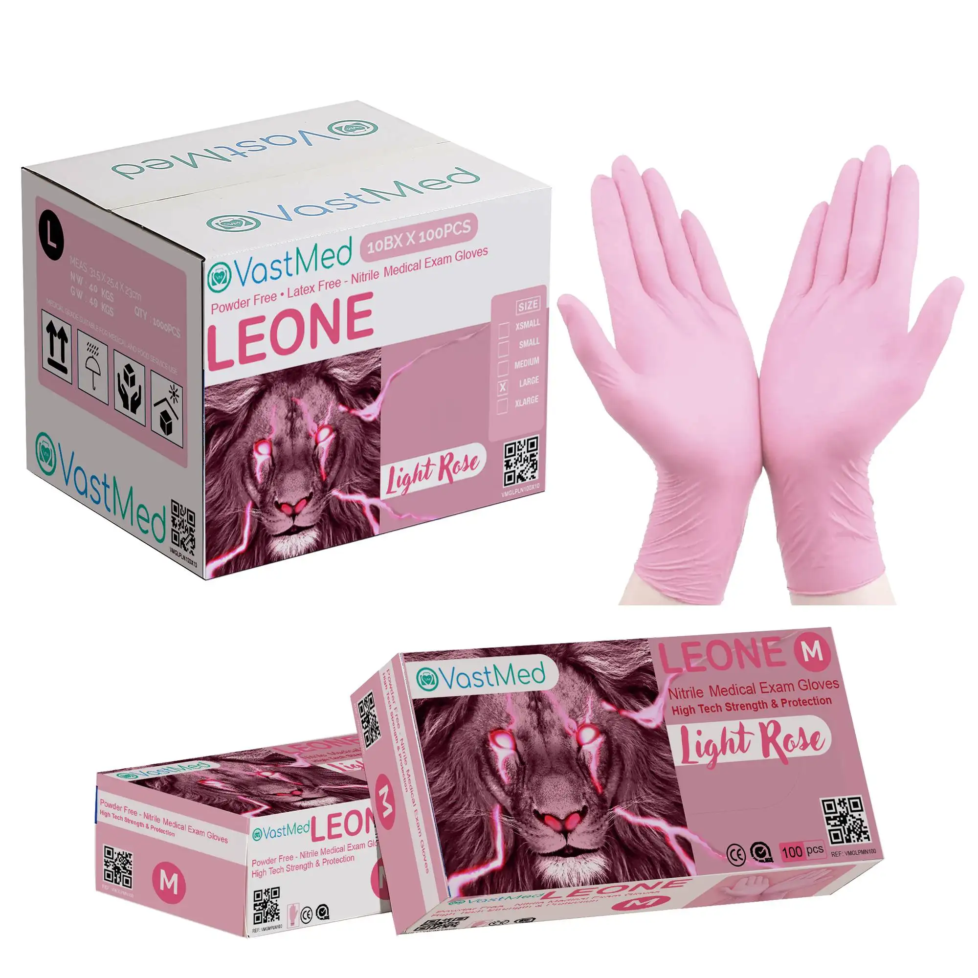 Medical Grade Examination Leone PINK Nitrile Gloves by VASTMED | 4.0G Fingertips Texture Latex/Powder-Free Professional Grade Gloves Multi-Purpose Use