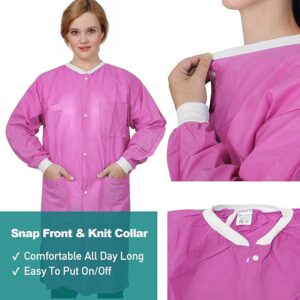 Dental Disposable Lab Coats Durable SMS 45g Soft Knit Cuffs & Collar With 3 Pockets by VASTMED | Knee Length Medical Lab Coat for Hospitals Labs Clinics