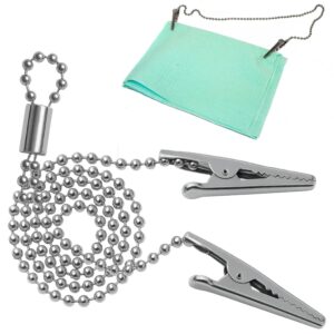 Disposable Bib Holders Clavable by Vastmed | Lightweight Stainless Steel Neck Holder Chain with Two Alligator Clamps to Hold Dental Bib