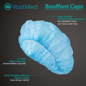 Disposable Bouffant Caps Hair Net by Vastmed | Non-Woven Elastic Head Cover Polypropylene Cap | Head Cover for Sleeping Food Service Spa Kitchen | Size 21" - 35GSM - 1000 PCs