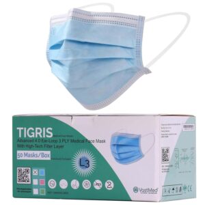 Tigris Level 3 Earloop Mask 4.0G 3-Ply by VASTMED | Disposable Individual Wrap Non-Woven Breathable Mask Indoor Outdoor Use