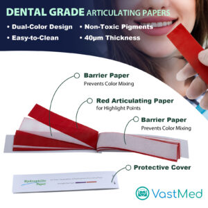Dental Articulating Papers by Vastmed | Straight Shape Micron Bite Articulating Paper Doubled Side for Occlusal Adjustment