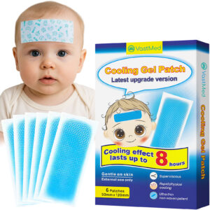 VASTMED 6PCs Cooling Gel Reducing Fever Patch Fever Cooling Patches for Adults, Kids, Babies | Cooling Gel Sheets for Fever, Forehead Relief, 5x12 cm