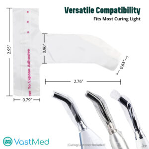 200PCs Dental Curing Light Sleeve by VASTMED | Disposable Curing Light Barrier Sleeve | Dental Cure Light Cover for Tips | Plastic Curing Light Covers | Dental Curing Light Guide Sleeves