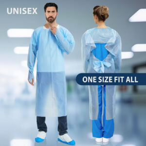 Dental Disposable Isolation Aprons | PPE Disposable Medical Gowns with Thumb Loops Back Coverage Double Tie Closure | One Size Fits All Dental Gown - 100 PCs