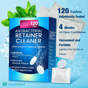 Retainer Cleanser Tablets by Vastmed | 4 Months Supply (120 pcs) Dental Retainers for Aligner - Mouth & Night Guards - False Teeth Whitening