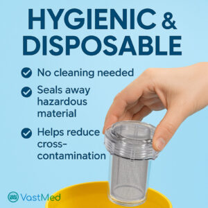 Dental Evacuation Suction Trap #2300 by Vastmed | Disposable Clear Canister with Lid Gasket & Stainless Steel Mesh Filter | Fits Most Dental Vacuum Pump Systems - 5