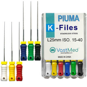 Piuma Hand K-Files Stainless Steel Tips by VASTMED | Root Canal Files Dental Endodontics Instrument for Removing Root Canal Wall & Dredging Root Canal