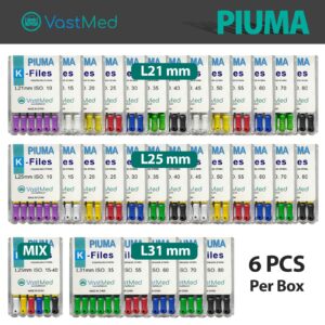 Piuma Hand K-Files Stainless Steel Tips by VASTMED | Root Canal Files Dental Endodontics Instrument for Removing Root Canal Wall & Dredging Root Canal