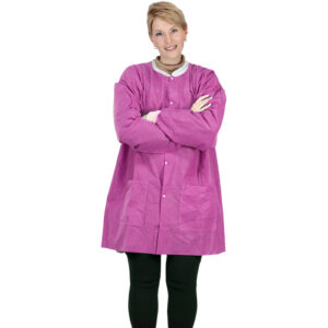 Dental Disposable Lab Coats Durable SMS 45g Soft Knit Cuffs & Collar With 3 Pockets by VASTMED | Knee Length Medical Lab Coat for Hospitals Labs Clinics