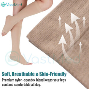 Medical Compression Socks 15-20 mmHg by Vastmed | Knee High Open toe Compression Stockings for Varicose Vein Swollen Legs Travel Flights Pregnancy - L