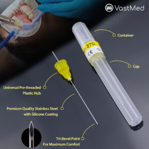 Dental Grade Plastic Hub Needles by VASTMED | Disposable Dental Needles Self-Threading Blunt Tip Needles