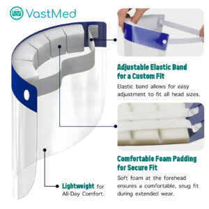 VASTMED 10PCs TIGRIS Anti-Fog Safety Face Shield Visor LP Ultra Clear Protective Full Face Shields with Elastic Headband - 10 PCs