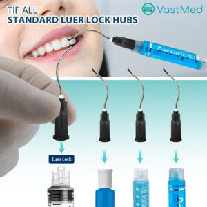 Dental Grade Pre Bent Needle Tip with Brush Padded 19g by VASTMED | Disposable Dental Pre-Bent Irrigation/Metal Infusor Delivery Needle Tips