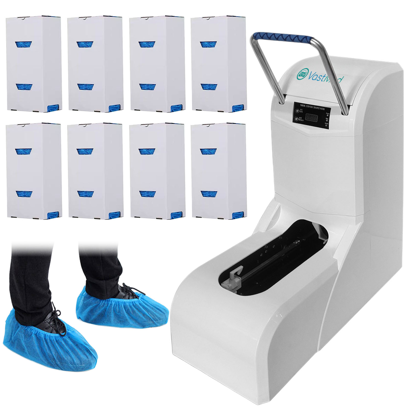 Automatic Shoe Cover Dispenser Machine with 400 Covers by Vastmed | Disposable Non Slip Shoe Cover Reliable Machine with UV Disinfection Light