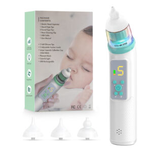 Electric Nasal Aspirator by VASTMED | 5 Adjustable Suction Levels Electric Nasal Aspirator for Baby | Portable Baby Nose Sucker with Light Soothing, Music Feature & 3 Soft Silicone Tips