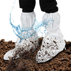 Disposable Medical Grade Non-Slip PP+PE High Knee Shoe & Boot Cover by Vastmed | Hazmat Boot Durable Water & Skid Resistant for Fluids, Dust, Dirt, Mud Indoor | Non-Porous Overshoe