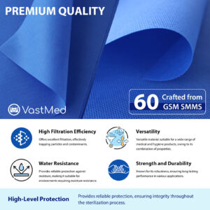 Product image Autoclave CSR Sterilization Wrap by Vastmed | SMMS Non Woven Sterilization with Steam & EO 60g Blue Non Sterile Pads Cellulose Paper Autoclave Wraps