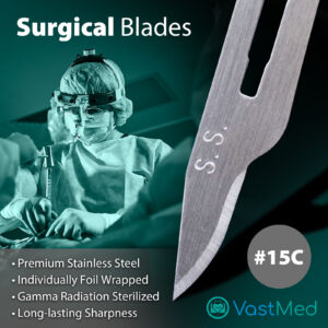 Surgical Blades by Vastmed | Stainless Steel Sterile Scalpel Blades Individually Wrapped