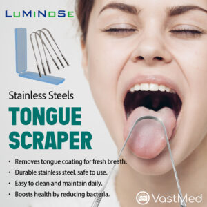 Medical Grade Tongue Scraper by Vastmed | Stainless Steel Tongue Cleaner, Metal Tongue Scraper with Travel Bag | Tongue Scrubber for Bad Breath, Boost Oral Hygiene - Pack of 2 (Spoon Shape)