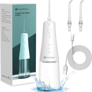 Water Dental Flosser 300ml Portable Oral Irrigator for Teeth by Vastmed | 2 Jet Tips 3 Modes Rechargeable Flossers Oral Irrigator Cleaner IPX7 | Electric Flossing Machine Power Flossers & Irrigator